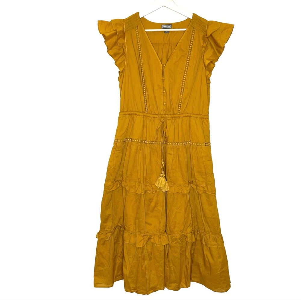 J. Crew Point Sur Ochre Orange Tiered Ruffle Eyelet Midi Dress 12